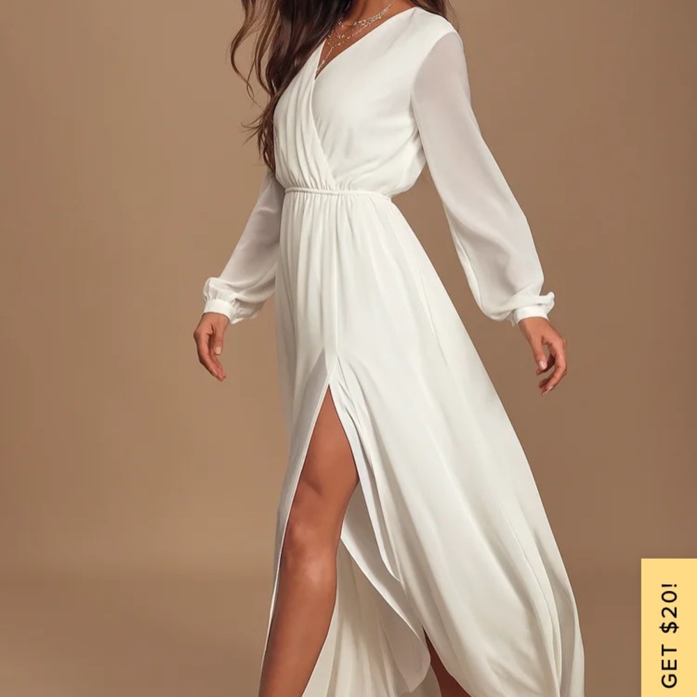 Lulu’s Wondrous Water Lilies White Maxi Dress XS